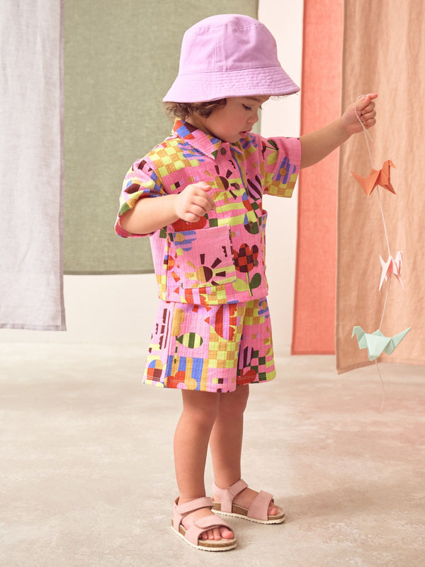 Purple Stampy Flowers 100% Cotton Short Sleve Shirt and Shorts Set (3mths-7yrs)