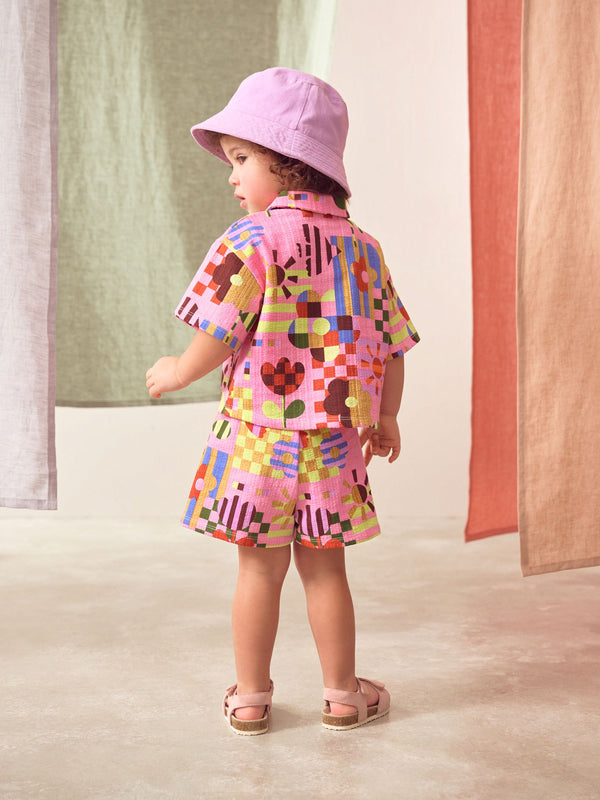 Purple Stampy Flowers 100% Cotton Short Sleve Shirt and Shorts Set (3mths-7yrs)