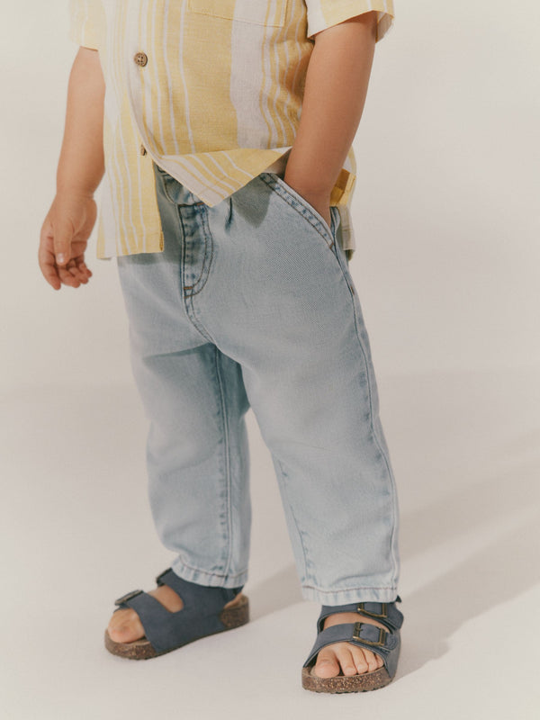 Bleach Denim 100% Cotton Pleat Front Jeans (3mths-7yrs)