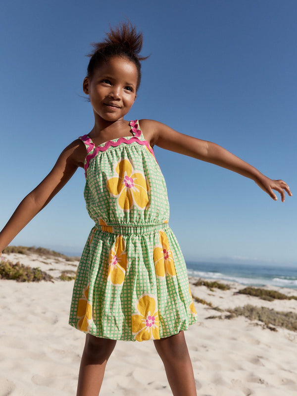 Green Check 100% Cotton Ric Rac Trim Top and Skirt Set (3-16yrs)