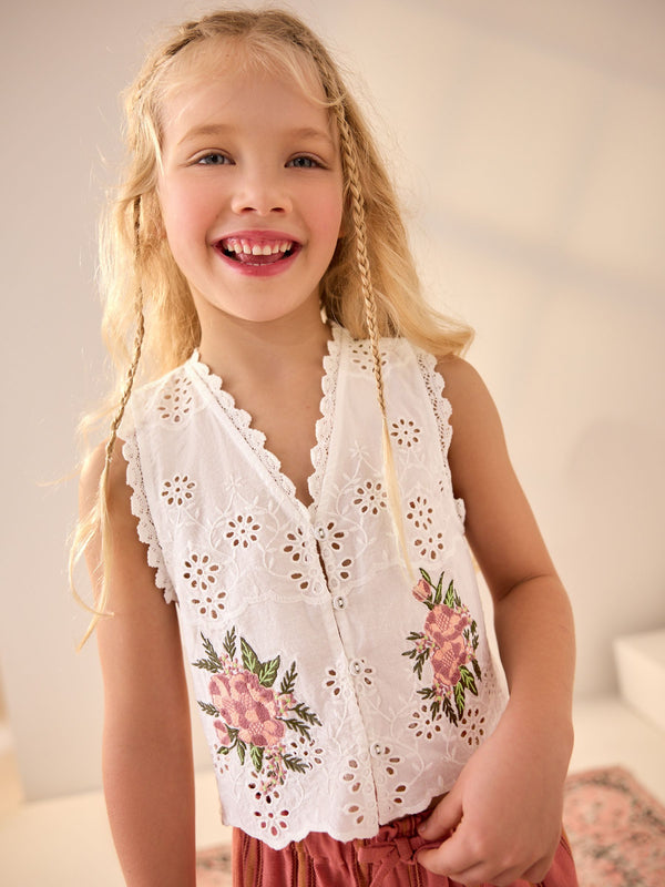 White 100% Cotton Embroidered Blouse (3-16yrs)