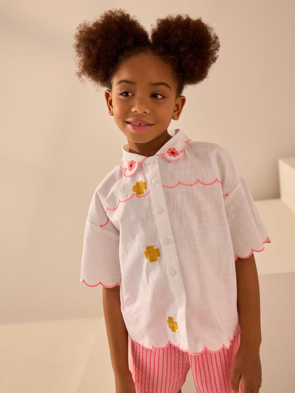 White Embroidered 100% Cotton Shirt (3-16yrs)