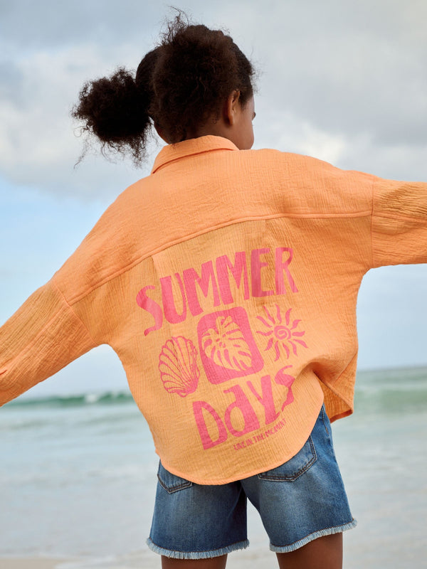 Soft Orange Printed 100% Cotton Shirt (3-16yrs)