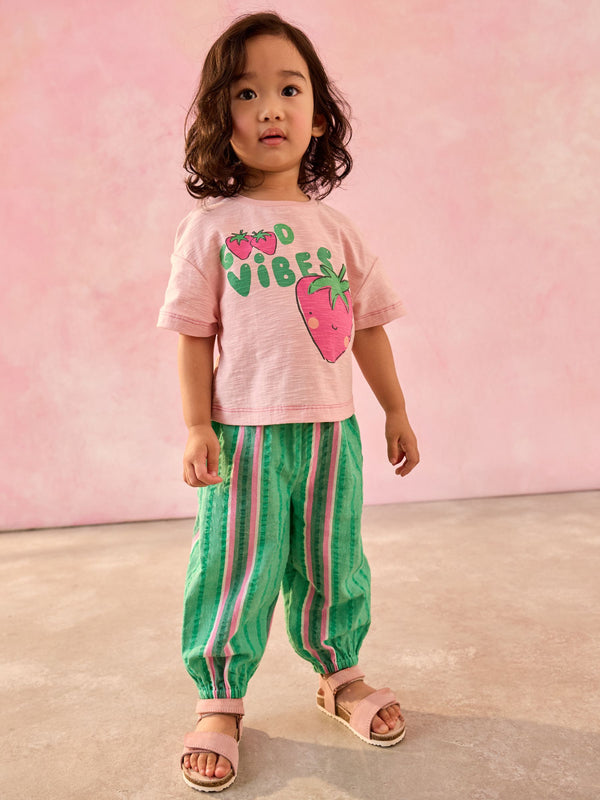 Green/Pink 100% Cotton T-Shirt and Stripe Trousers Set (3mths-7yrs)