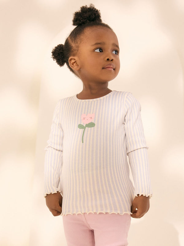 Blue Stripe Flower Rib Long Sleeve T-Shirt (3mths-7yrs)