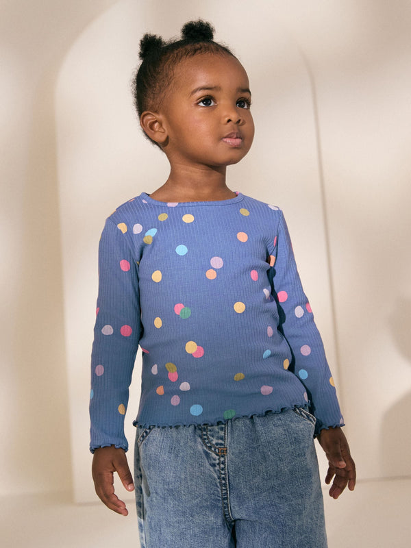 Blue/Multi Spot Rib Long Sleeve T-Shirt (3mths-7yrs)