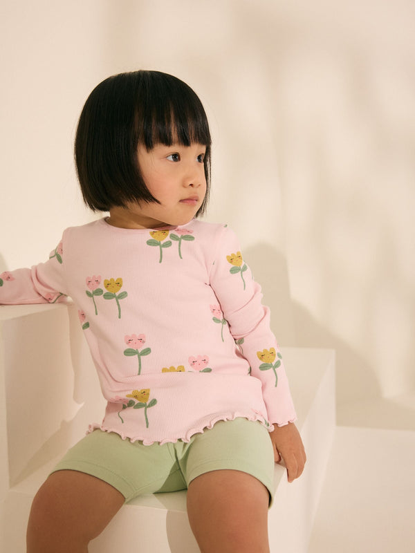 Pink Flower Character Rib Long Sleeve T-Shirt (3mths-7yrs)
