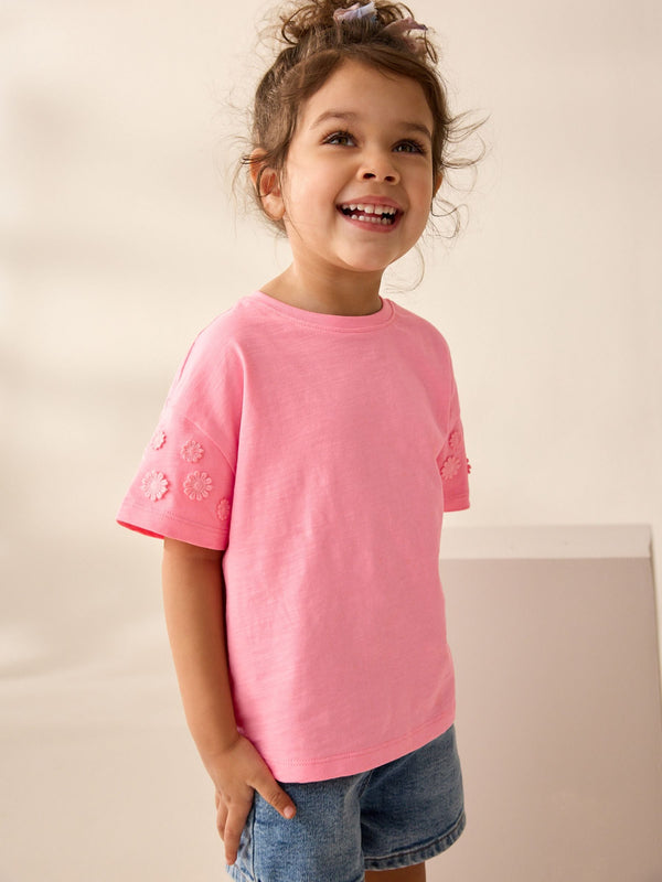 Pink 100% Cotton Daisy Short Sleeve T-Shirt (3mths-7yrs)