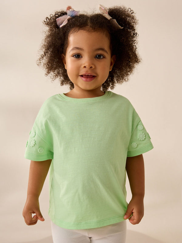 Green 100% Cotton Daisy Short Sleeve T-Shirt (3mths-7yrs)