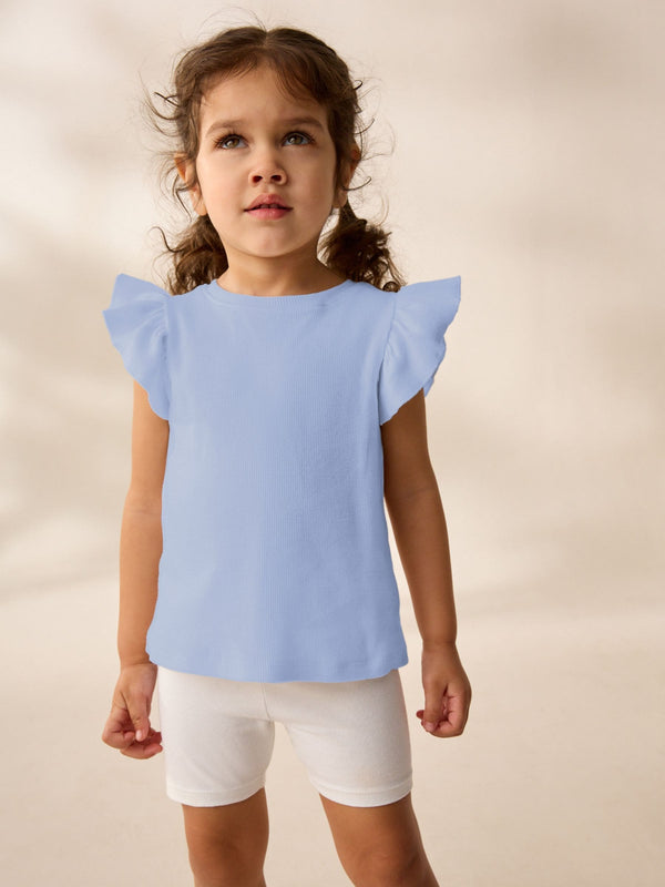 Blue Frill Shoulder Ribbed Vest (3mths-7yrs)