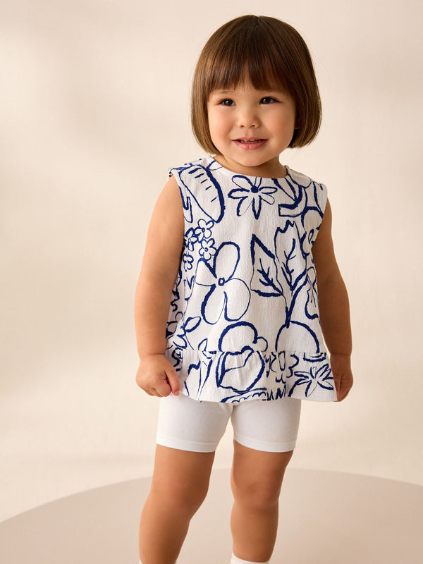 White Flower Print Peplum Textured Vest (3mths-7yrs)