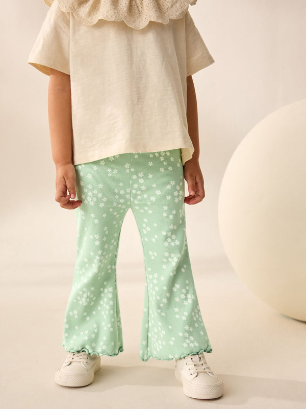 Green Ditsy Floral Rib Flare Leggings (3mths-7yrs)