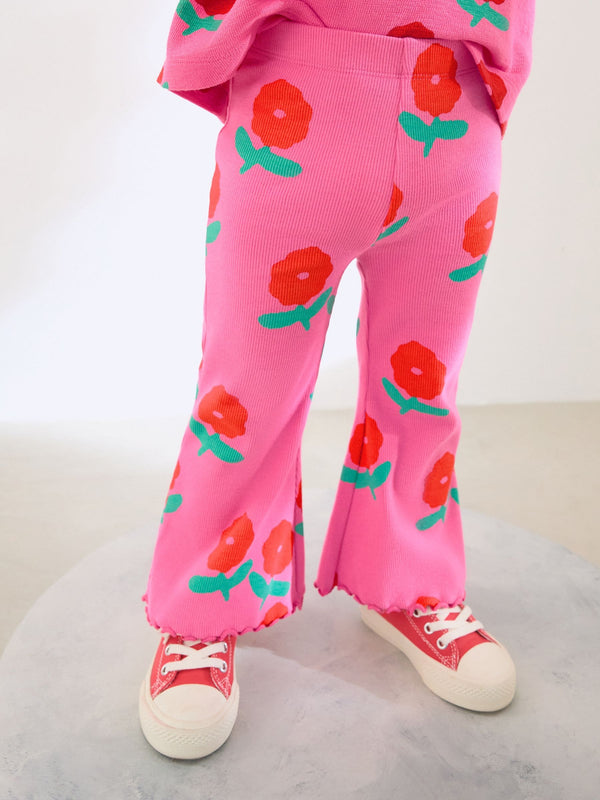 Pink/Red Flower Rib Flare Leggings (3mths-7yrs)