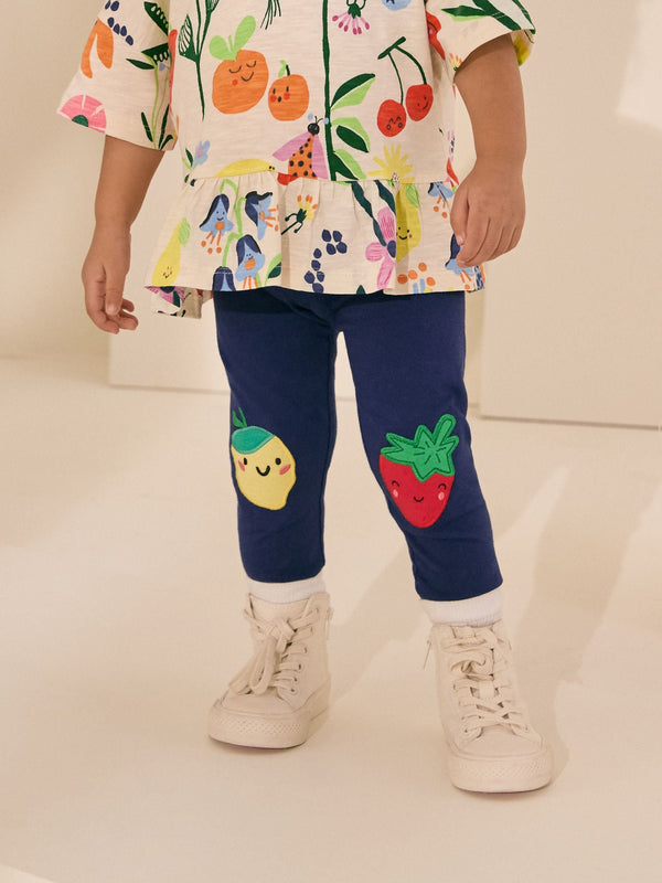 Navy Strawberry and Lemon Character Embellished Leggings (3mths-7yrs)