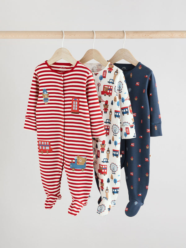 Red/Blue Baby Embroidered Sleepsuits 3 Pack