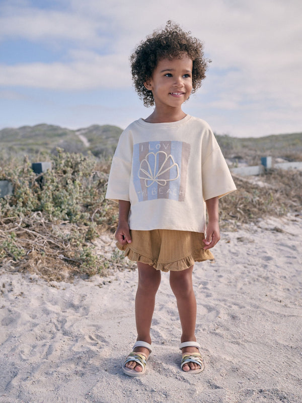 Cream Shell 100% Cotton T-Shirt and Shorts Set (3mths-7yrs)