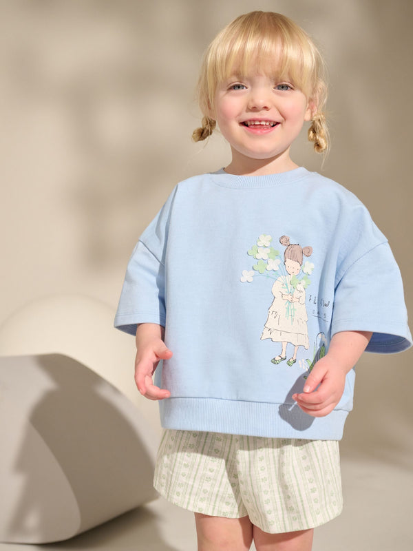 Blue ditsy floral girl Top & Shorts Set (3mths-7yrs)