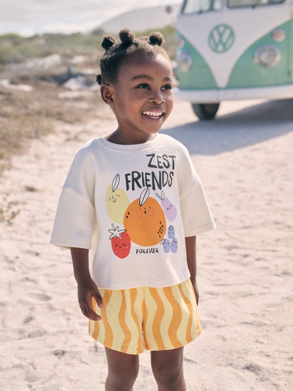 Cream Zest Friends Fruit Top & Shorts Set (3mths-7yrs)