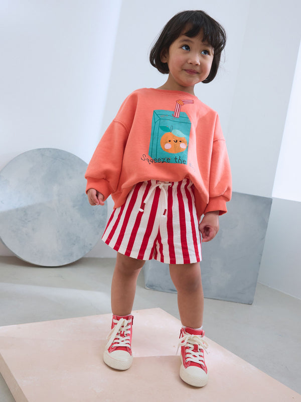 Orange Fruit Character Long Sleeve 100% Cotton Sweatshirt And Shorts Set (3mths-7yrs)