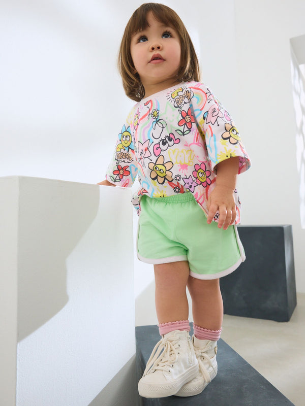 Pink Doodle Graffiti 100% Cotton Top & Shorts Set (3mths-7yrs)