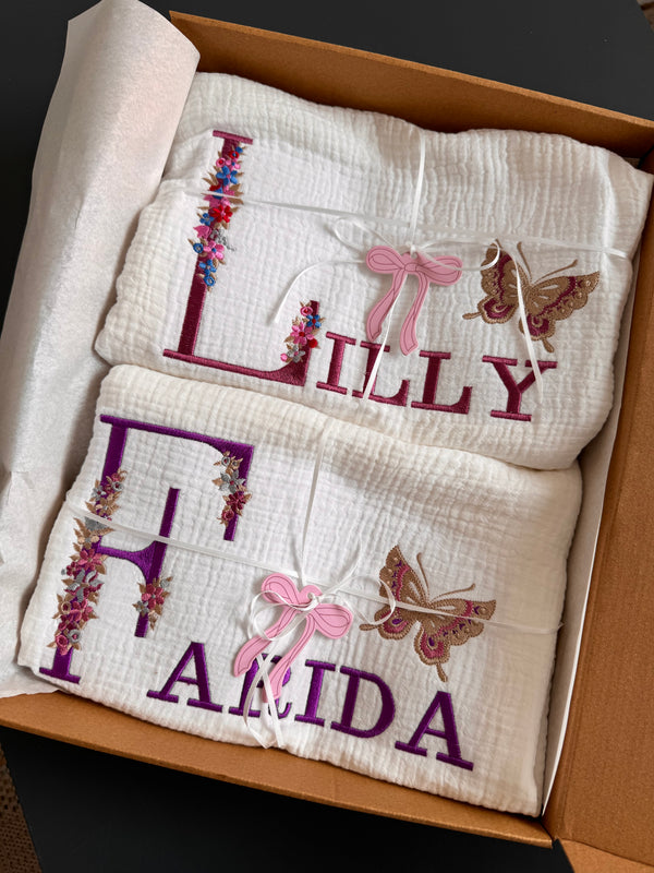 Customized floral name with butterfly print