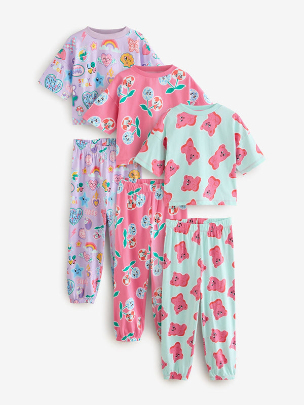 Pink/Purple Jogger Pyjamas 3 Pack (3-16yrs)