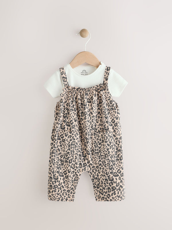 Tan Brown Leopard Print and Ecru Baby Romper and Bodysuit Set (0mths-3yrs) (0mths-3yrs)