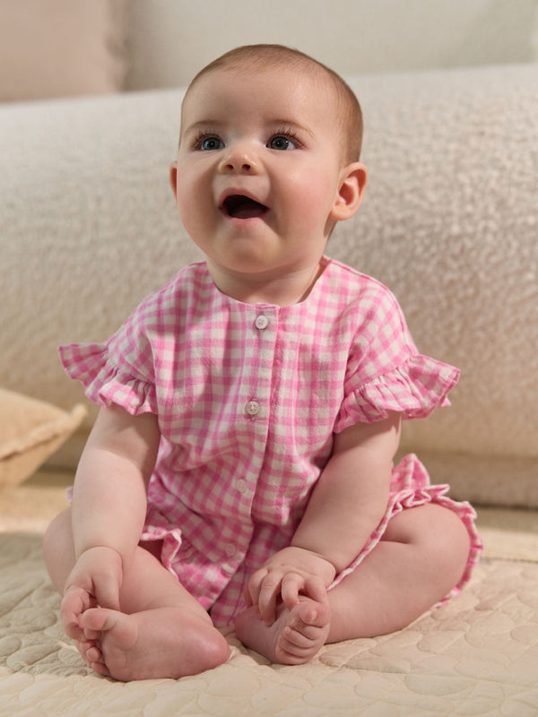 Pink Gingham 100% Cotton Baby Shirt And Shorts Set (0mths-3yrs)