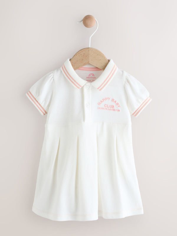 White/Pink Baby Tennis 100% Cotton Dress (0mths-2yrs)