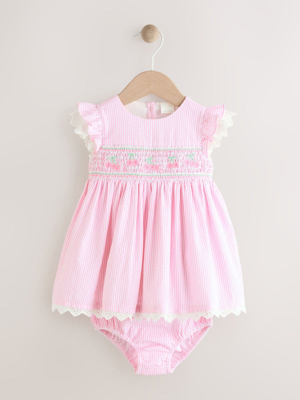 Pink Baby Embroidered Dress and Knickers 2 Piece Set (0mths-2yrs)