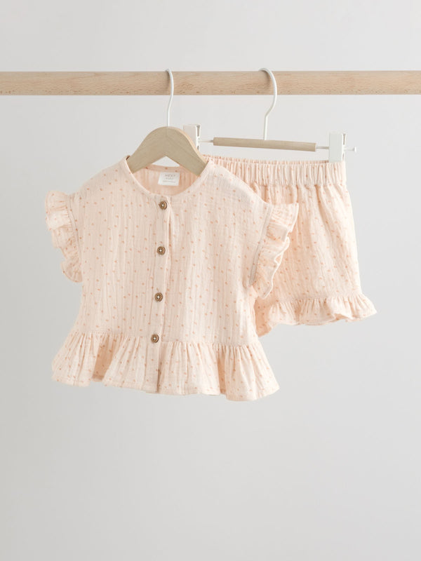 Beige Spot 100% Cotton Baby Shirt And Shorts Set (0mths-3yrs)