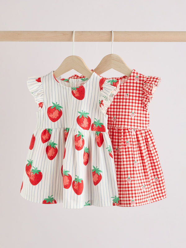 Red/ Blue Strawberry Gingham Print Jersey Baby Dresses 2 Pack (0mths-3yrs)