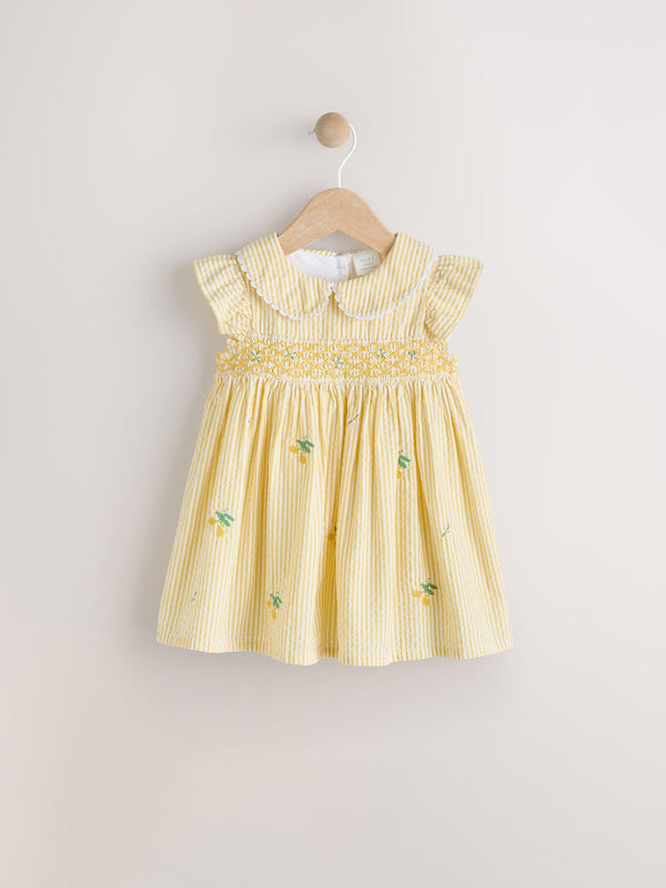 Yellow 100% Cotton Baby Embroidered Dress (0mths-2yrs)