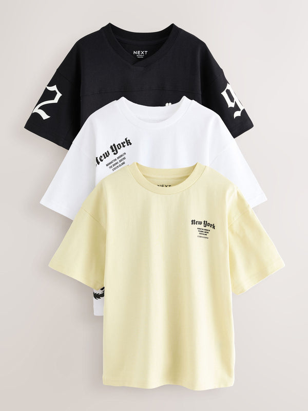 Black/White/Yellow Gorilla Relaxed Fit Graphic Print Short Sleeve T-Shirts 3 Pack (3-16yrs)
