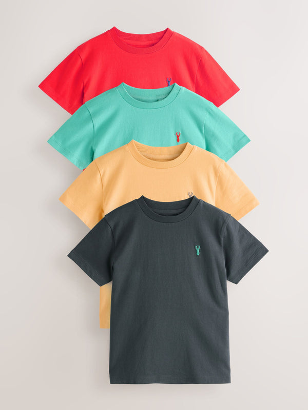 Red/Blue/Yellow/Charcoal Short Sleeve Stag Embroidered T-Shirts 4 Pack (3-16yrs)