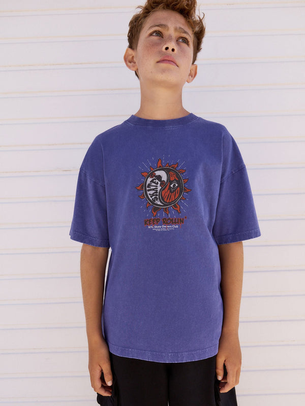 Purple Relaxed Fit Washed Short Sleeve Graphic Print 100% Cotton T-Shirt (3-16yrs)