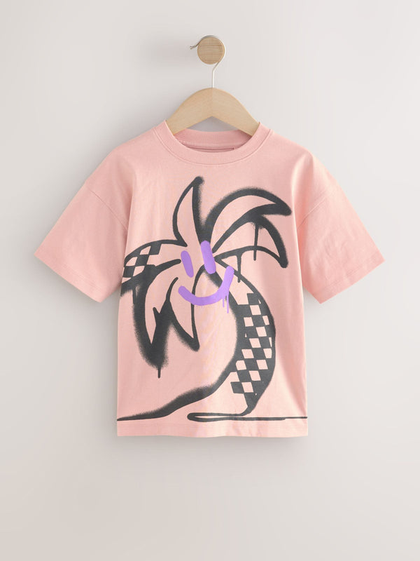 Peach Palm Relaxed Fit Short Sleeve Graphic Print T-Shirt (3-16yrs)