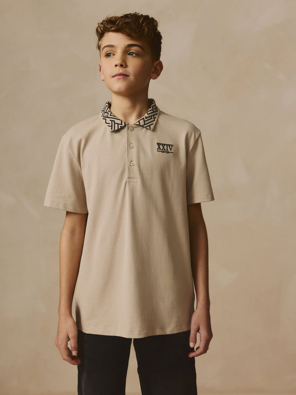 Stone Geo Collar Short Sleeve Polo Shirt (3-16yrs)