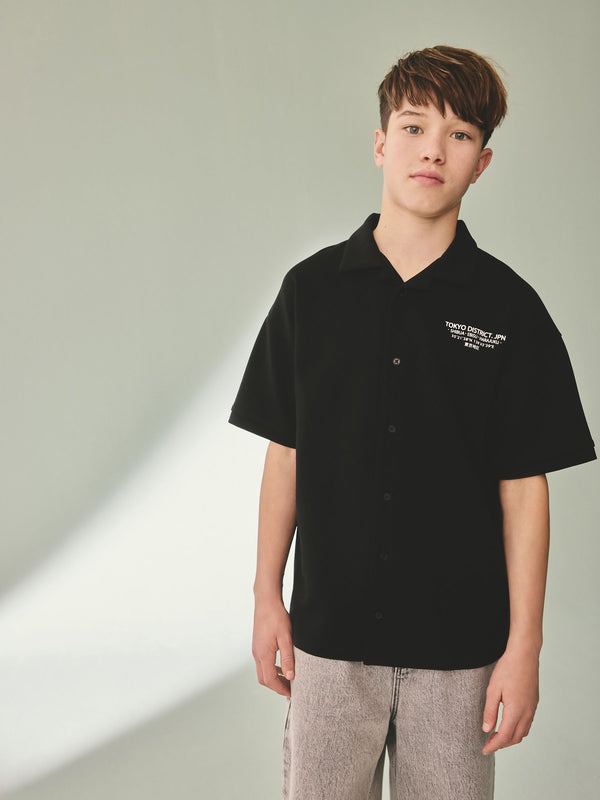 Black Japan Back Print Jersey Short Sleeve Shirt (3-16yrs)
