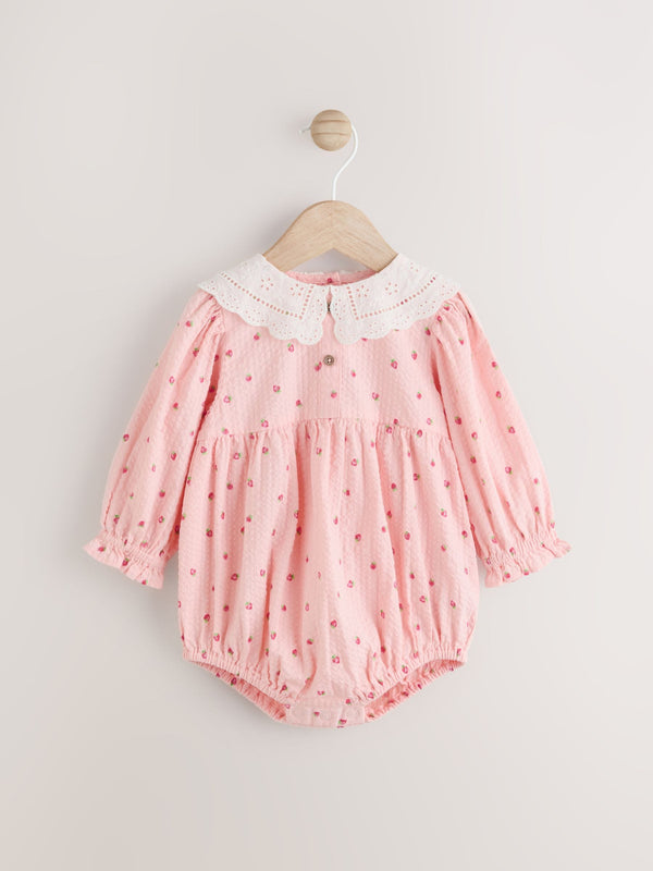 Pink Strawberry Print Baby Bubble Romper (0mths-2yrs)