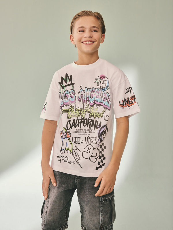 White Graffiti Relaxed Fit Short Sleeve Graphic Print T-Shirt (3-16yrs)