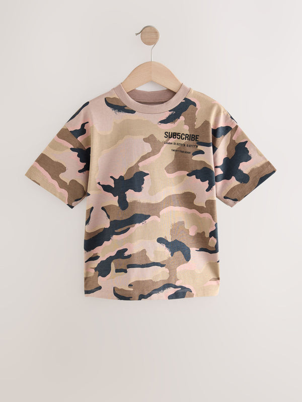 Khaki Green Camo Relaxed Fit Short Sleeve Graphic Print T-Shirt (3-16yrs)