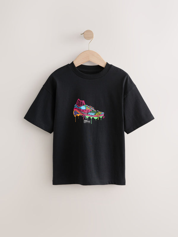 Black/ Brights Football Boot Relaxed Fit Short Sleeve Graphic Print T-Shirt (3-16yrs)