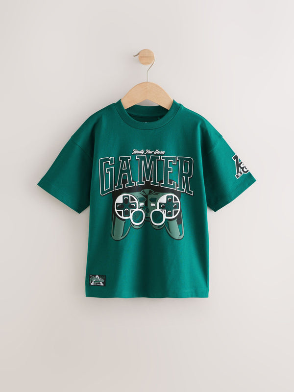 Green Gamer Relaxed Fit Short Sleeve Graphic Print T-Shirt (3-16yrs)