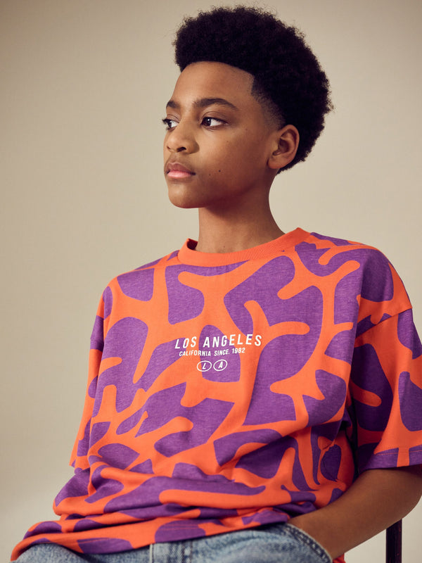 Red/Purple Relaxed Fit Short Sleeve All-Over Print 100% Cotton T-Shirt (3-16yrs)