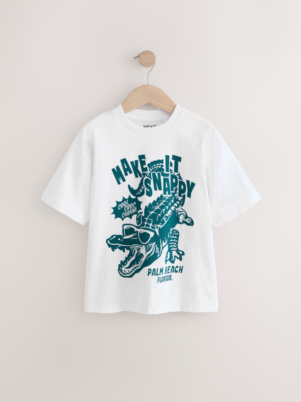 White Crocodile Relaxed Fit Short Sleeve Graphic Print T-Shirt (3-14yrs)