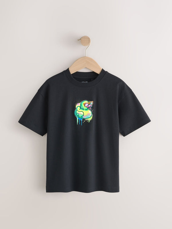 Black Graffiti Duck Relaxed Fit Short Sleeve Graphic Print T-Shirt (3-16yrs)