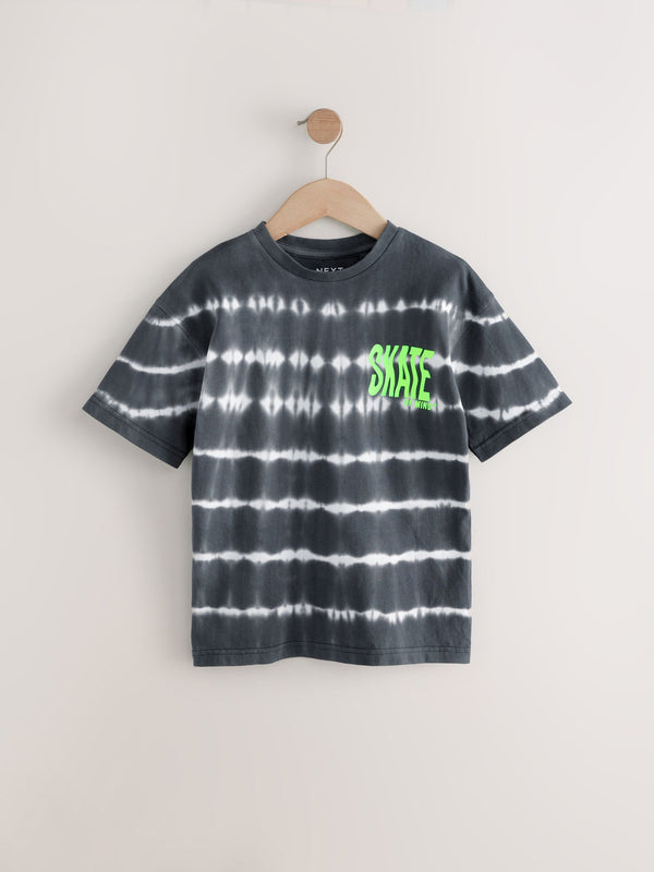 Black/White Relaxed Fit Tie Dye Graphic Print Short Sleeve T-Shirt (3-16yrs)
