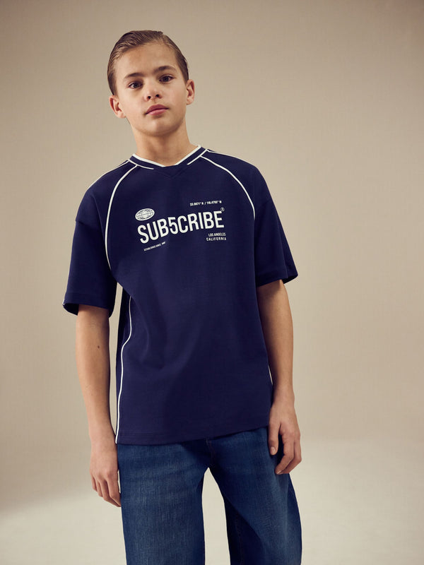 Navy Blue 100% Cotton Sub5cribe Short Sleeve Sports T-Shirt (3-16yrs)