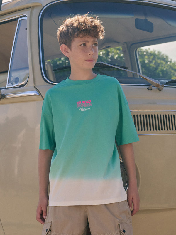 Green/White Back Print Relaxed Fit Tie Dye Graphic Print Short Sleeve T-Shirt (3-16yrs)